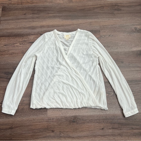 Maeve by Anthropologie White Wrap Blouse Textured Long Sleeve Top Size Medium - Picture 3 of 10